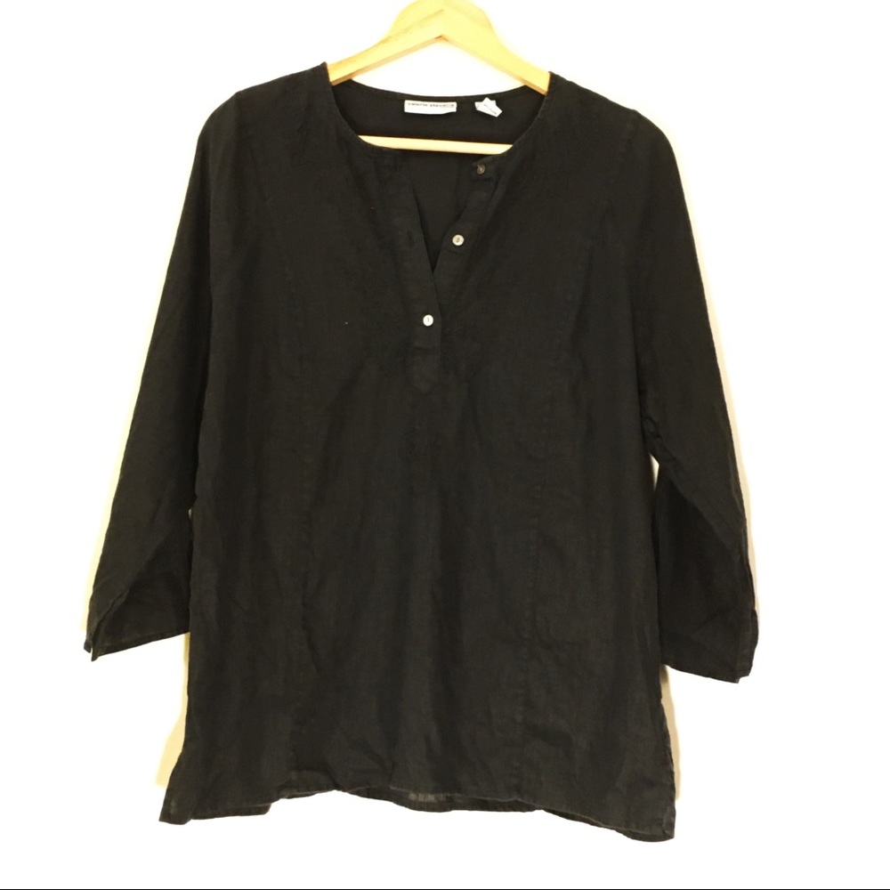 Valerie Stevens Embroided Black Linen 3/4 Sleeve L